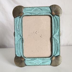Art Deco Brass Shell Turquoise Blue Photo 5"x7" Photo Frame Coastal Beach House